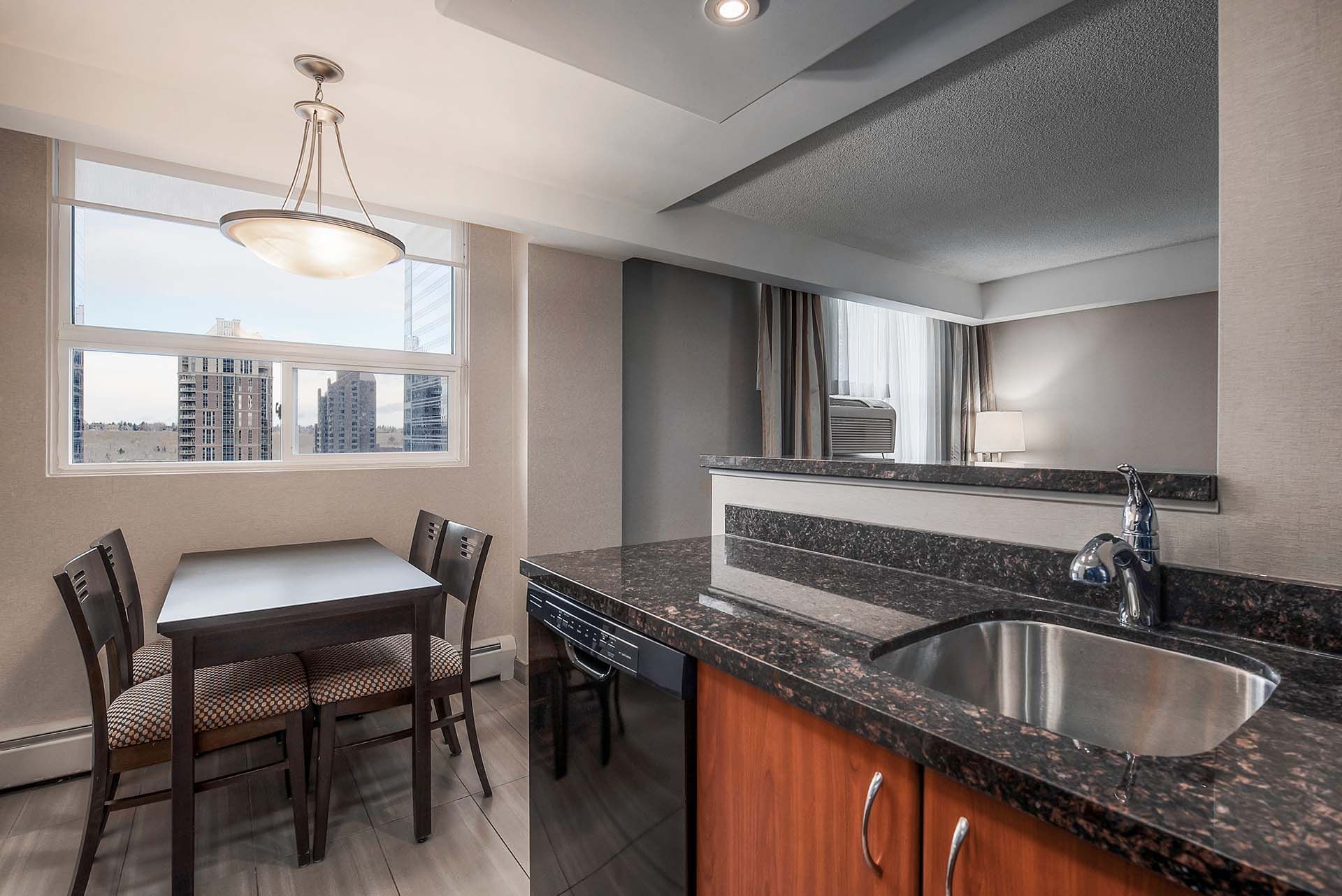 Our fully stocked kitchens include a dishwasher, and of course a kitchen sink