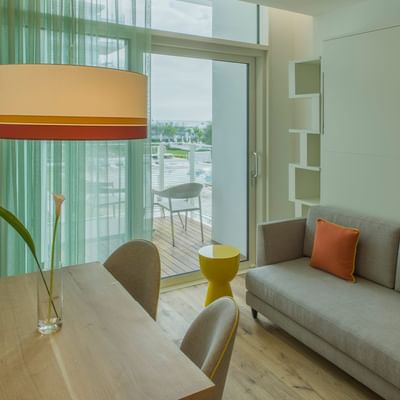 Apartment Sandolino lounge area at Falkensteiner Hotels