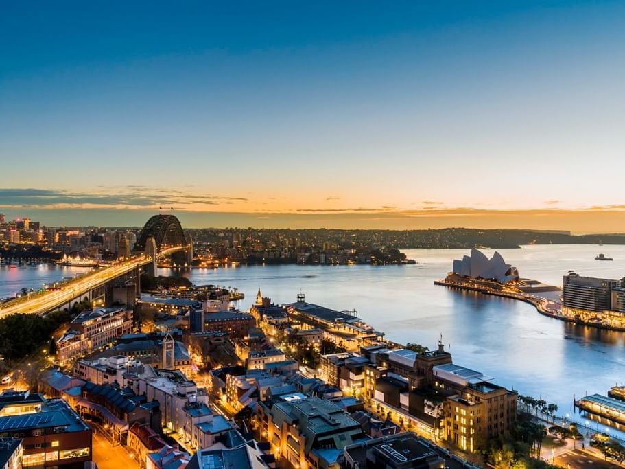Evening city view seen from The Sebel Quay West Suites Sydney