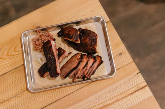 Close-up of Brisket served, Revolution Barbeque, Whittaker Inn