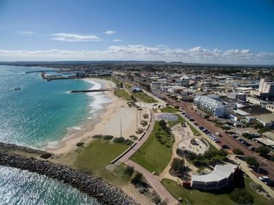 Aerial view of Hotel & the Beach at Ocean Centre Hotel