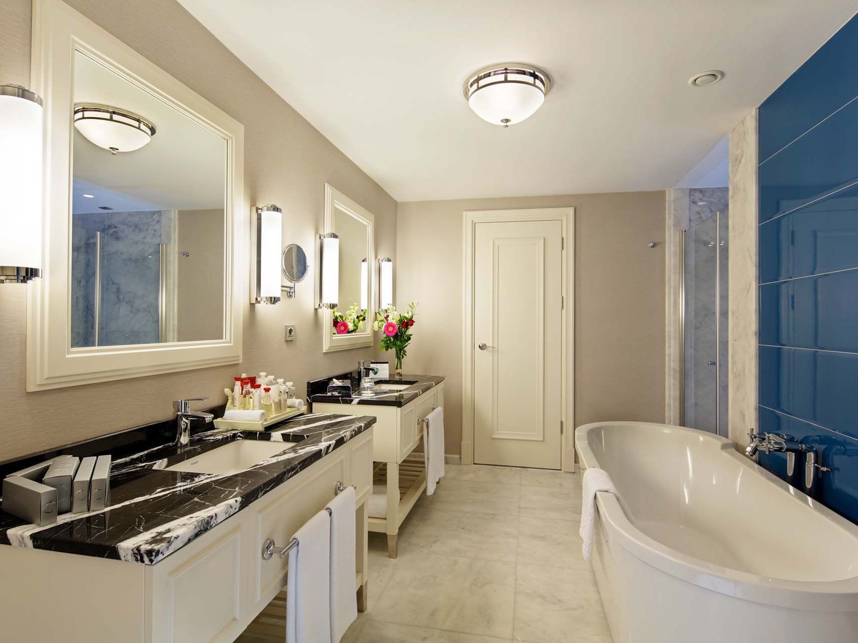 Bathroom with vanity & bathtub in Deluxe Room at Titanic Deluxe Golf Belek