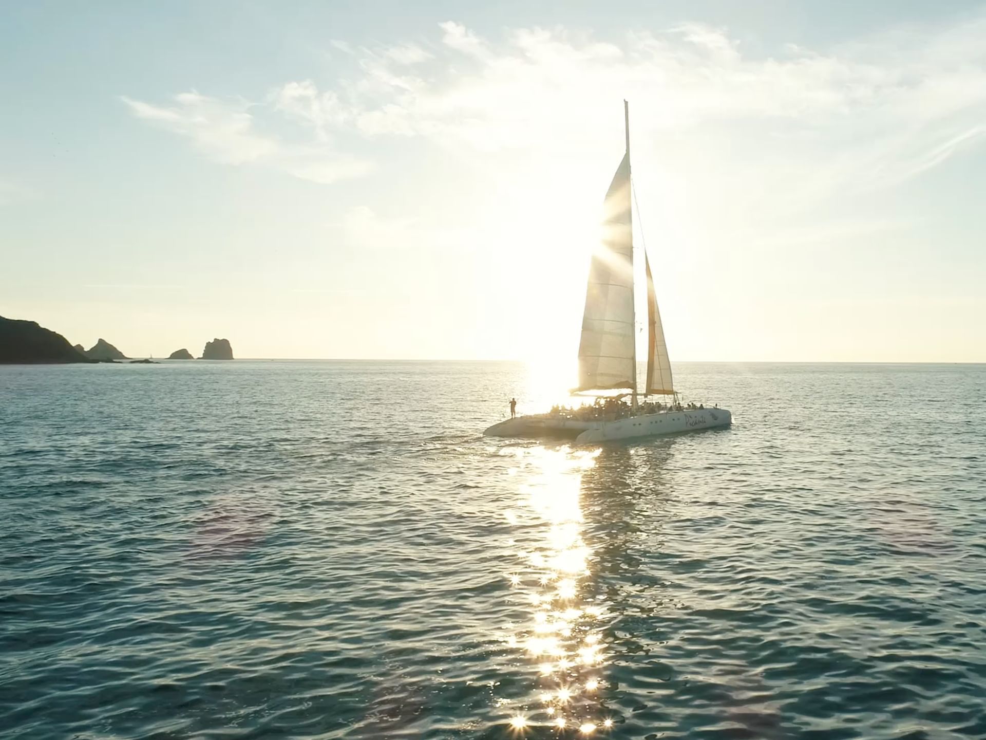 Landscape view of boat sailing near Cala de Mar Resort