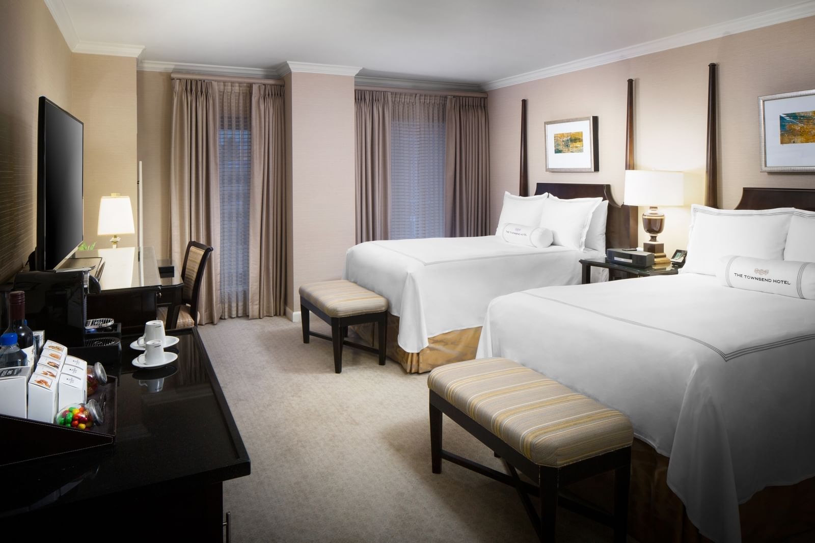 Two double beds in hotel room