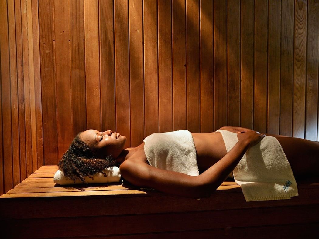 A Lady relaxing in the Sauna at Polana Serena Hotel