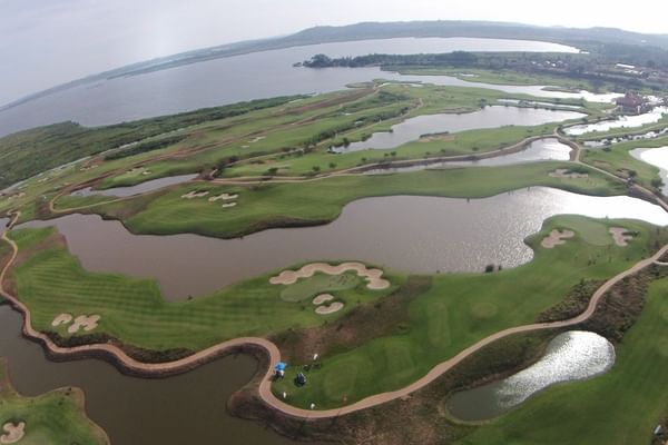 Aerial view of Golf Course by the Lake at Lake Victoria Serena