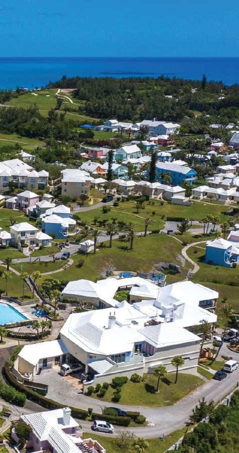 Aerial view of the hotel & sea at St George's Club Bermuda