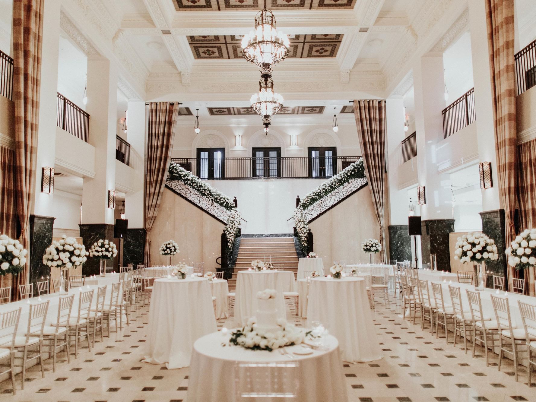 Arranged table set-up for wedding, Grand hall, The Mayo Hotel