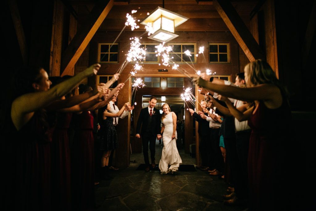 Wedded couple going-away after ceremony at Nita Lake Lodge