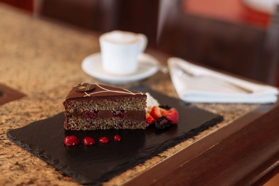 A chocolate cake served at Imlauer Schloss Hotel Pichlarn