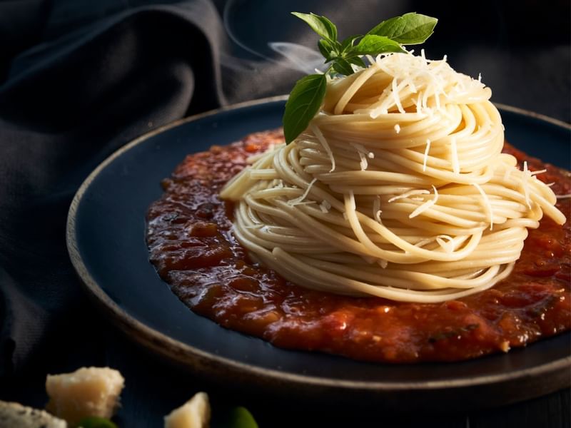 Close-up of Spaghetti dish served in II Forno at Gamma Hotels