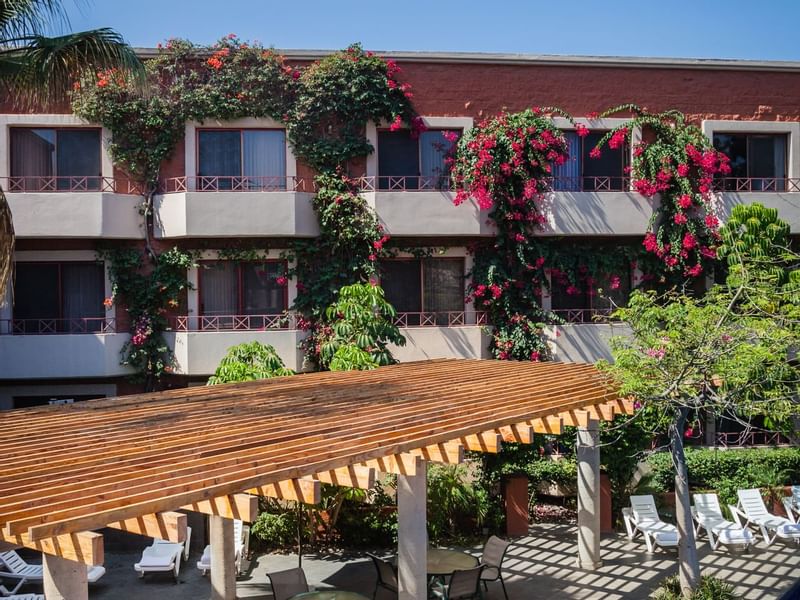 View of the balconies with flowers & vines at Gamma Tijuana