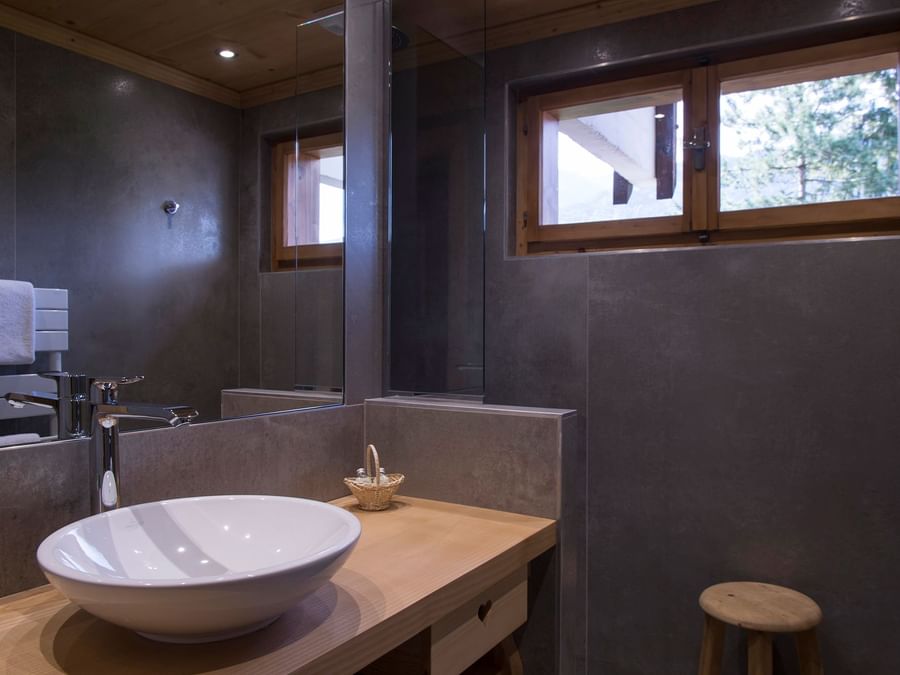 Bathroom vanity in bedrooms at Chalet-Hotel Neige et Roc