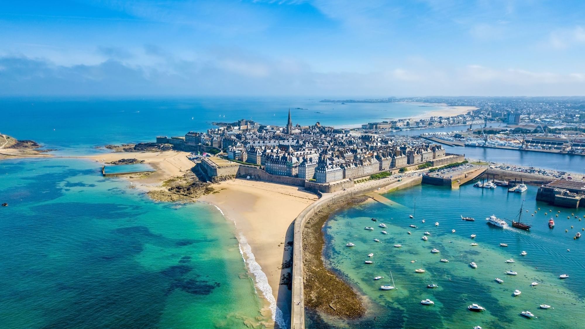 Elegant aerial view of the Saint-Malo near the Originals Hotels