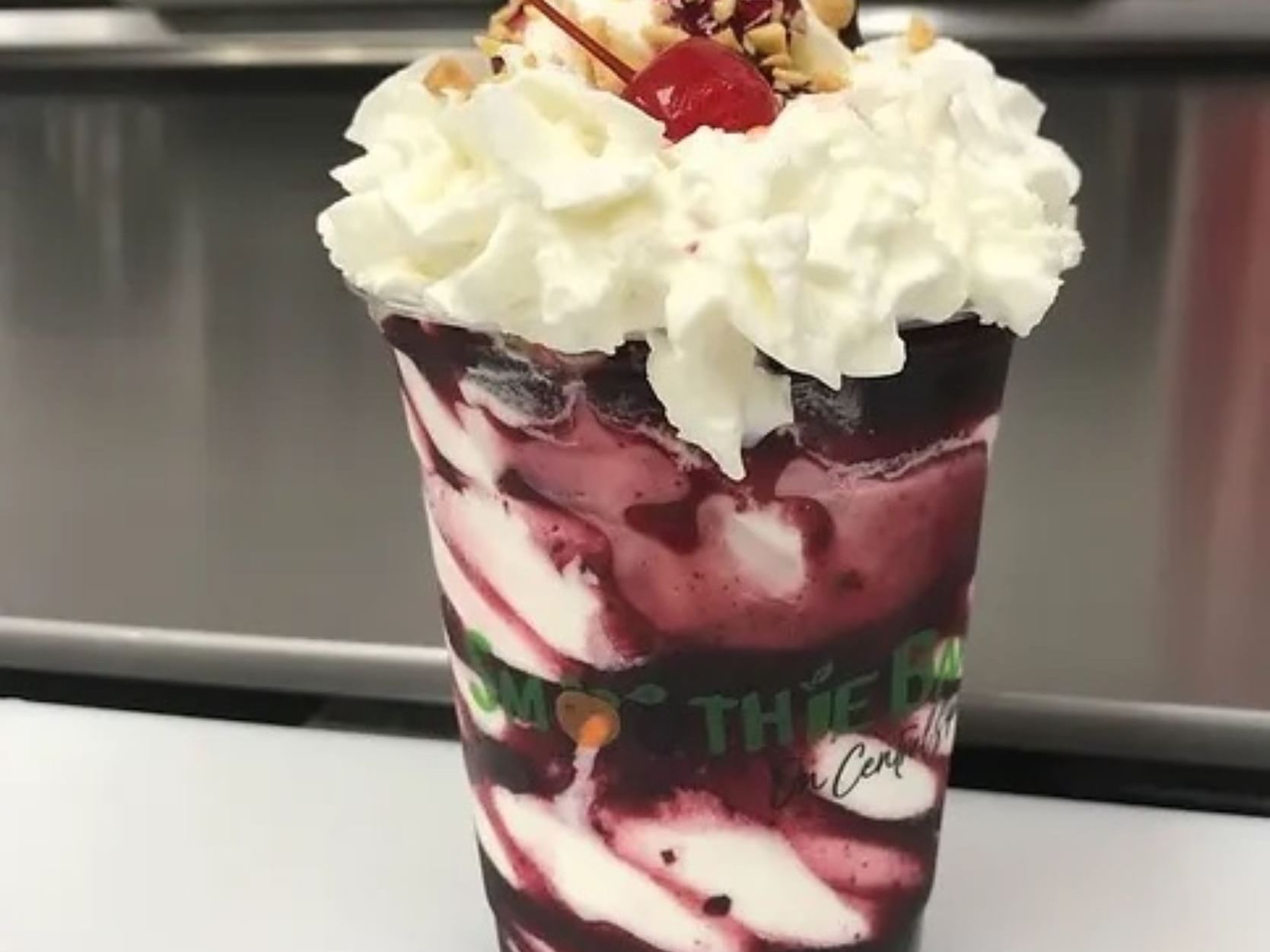 Close-up of sundae served at Sweet Rose Ice Cream near South Branch Inn Romney