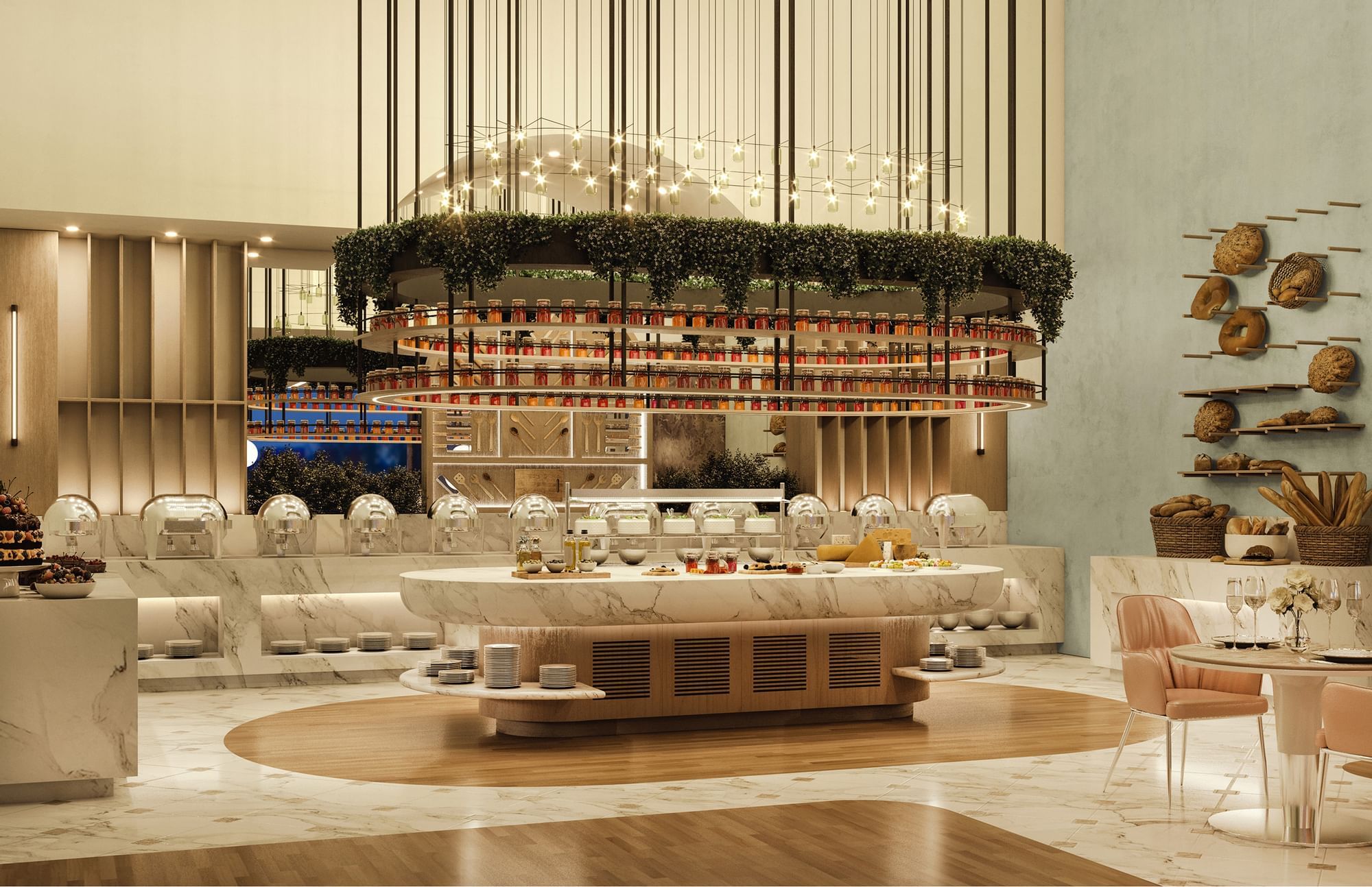 Elegant interior with decor in The Med restaurant at Cantonal Hotel by Warwick Riyadh