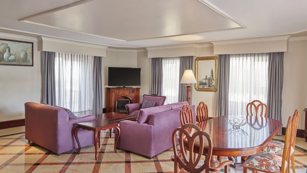 Living & dining area in Presidential Suite at FA Hotels