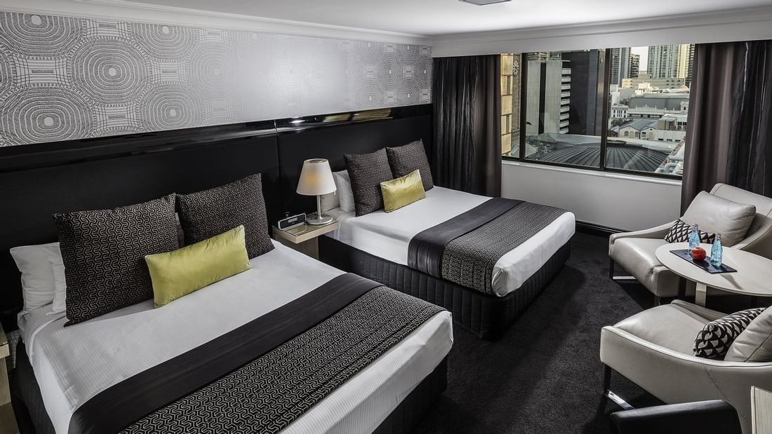 Luxury bed room with a out door view at Pullman & Mercure Brisbane King George Square