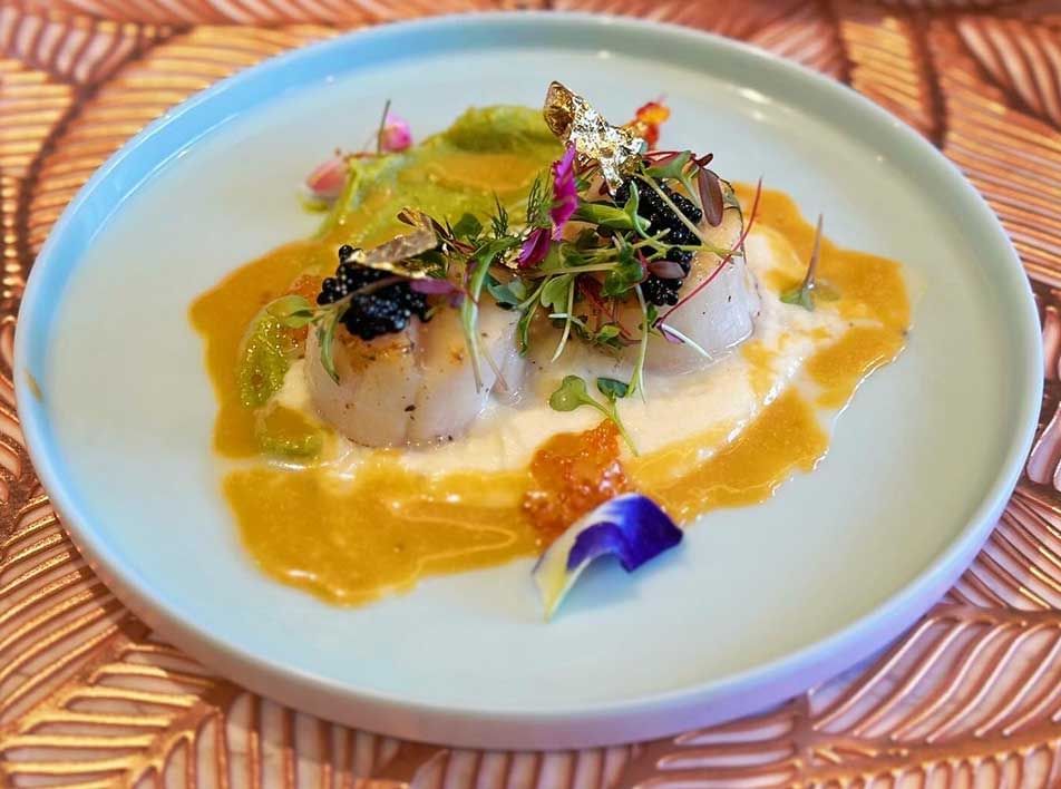 Close-up of a scallop dish served in a Restaurant at Imperial Lexis Kuala Lumpur, Dining in KLCC