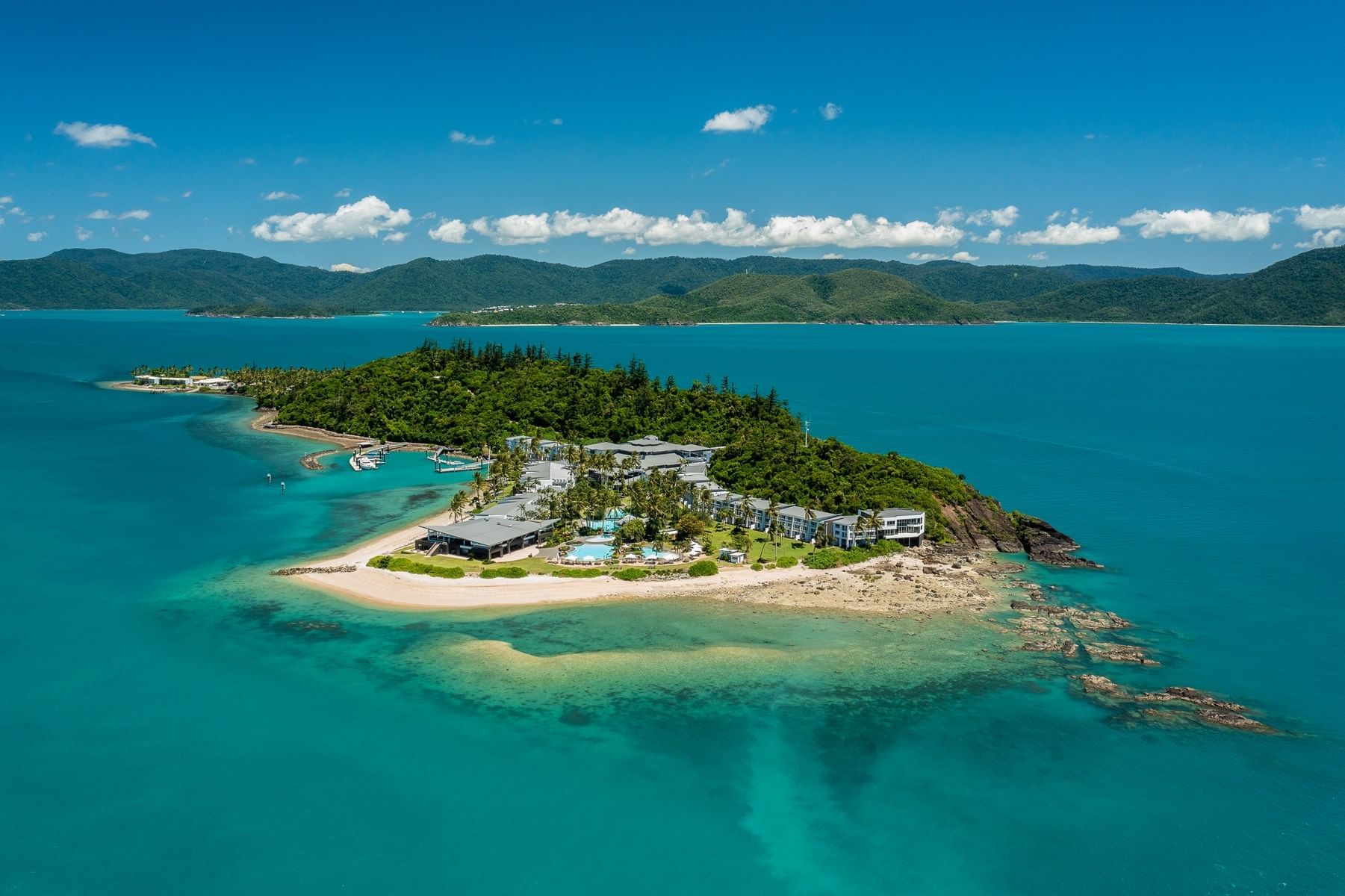 Aerial view of Daydream Island & beach in the daytime