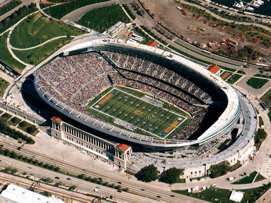 Aerial view of Soldier Field near Congress Plaza