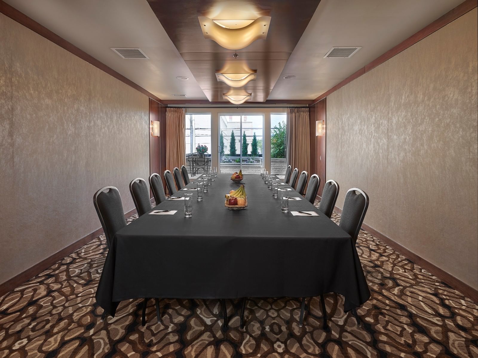 Conference table set-up in Patio Room at Metterra Hotel on Whyte