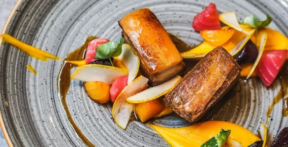 Roast pork dish with vegetables at Villiers Hotel