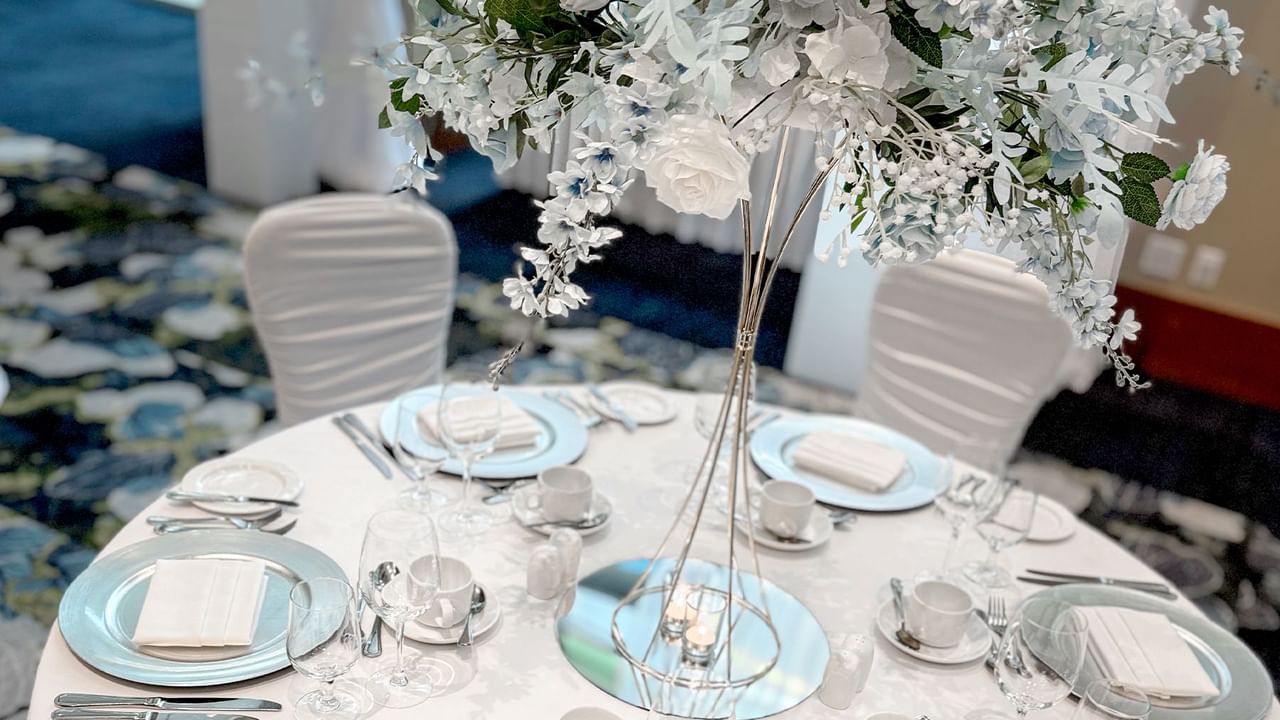 Weeding space with chairs, tables and decorations