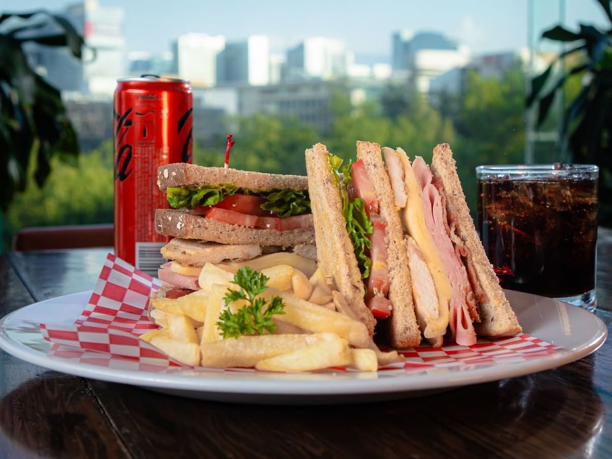 Drink, sandwich & fries served at Fiesta Americana Travelty