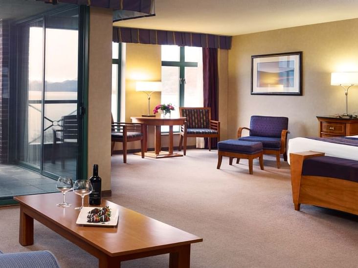 Spacious Living Room of East Tower: Deluxe Lake View King at Harrison Hot Springs Resort