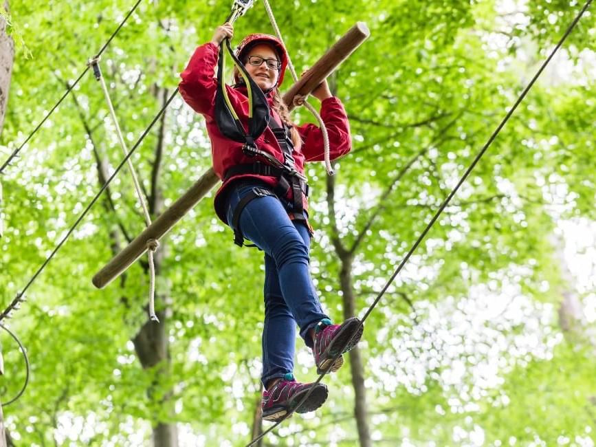 Women enjoying an outdoor adventure course