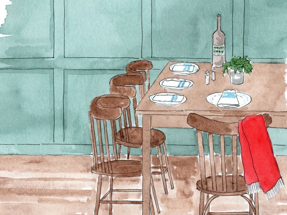 Upstairs at Toogie's tables Illustration, Bardstown Motor Lodge.