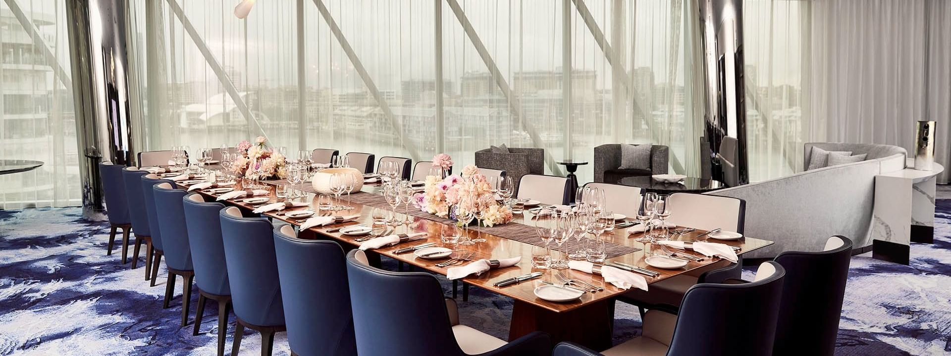 A table setup in Opal Suite event room at Crown Hotel Sydney