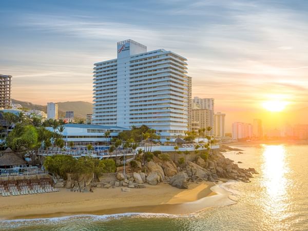 Exterior view of the Hotel at sunset