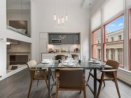 2 bdrm Heritage Loft kitchen and bedroom view