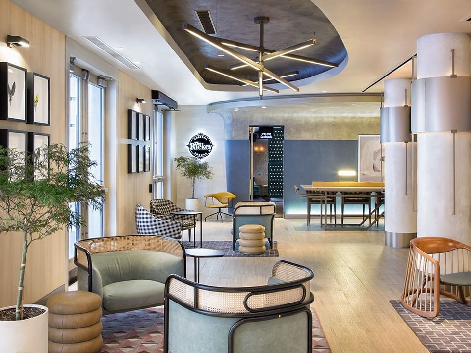 Seating areas in the Rickey Lounge at Dream Midtown New York