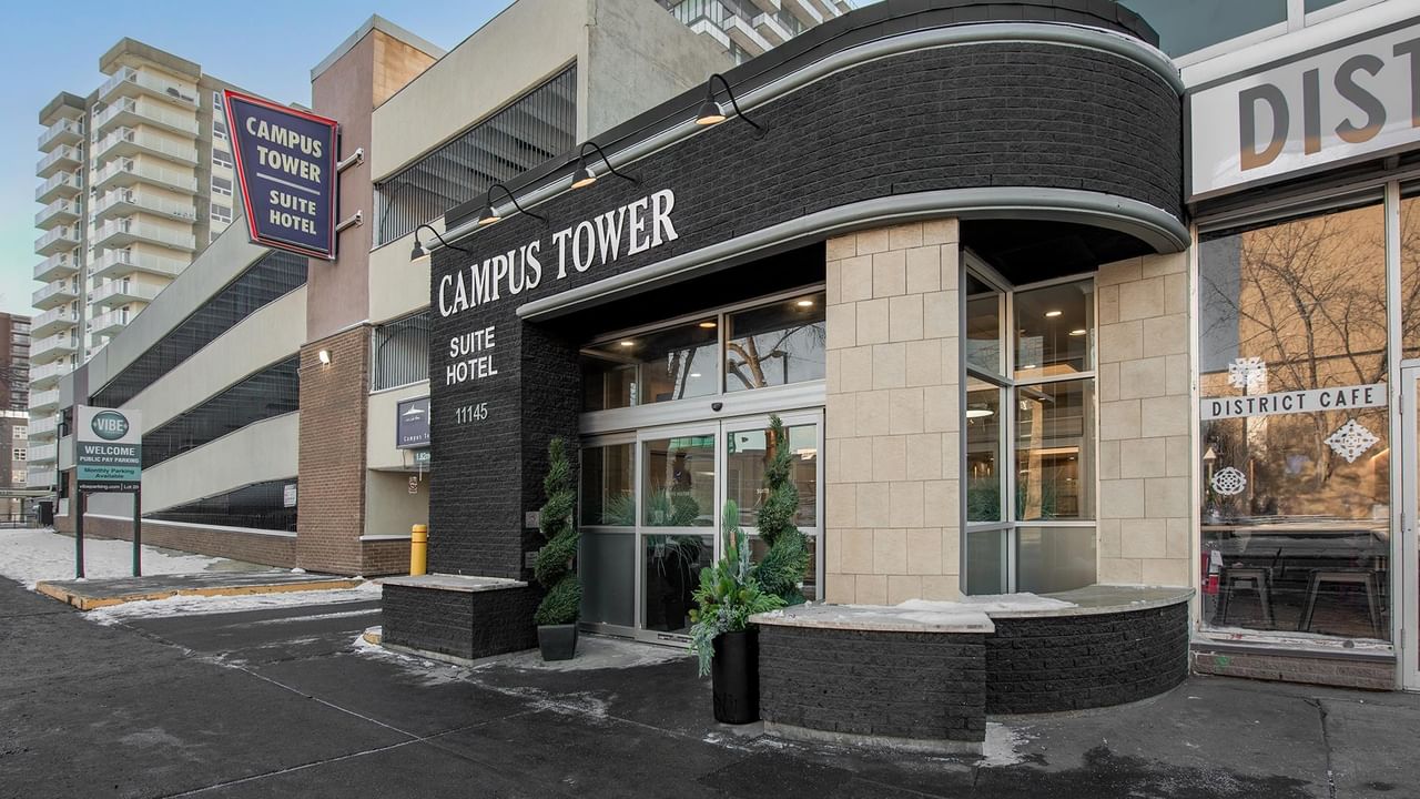 Exterior and entrance of Campus Tower Suite Hotel