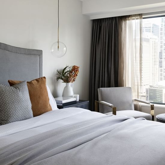 Work desk facing the bed in Park Suite by Coco Republic at Pullman Sydney Hyde Park