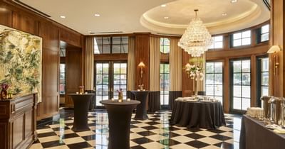 Banquet & Pod tables at an event in the lobby at Townsend Hotel