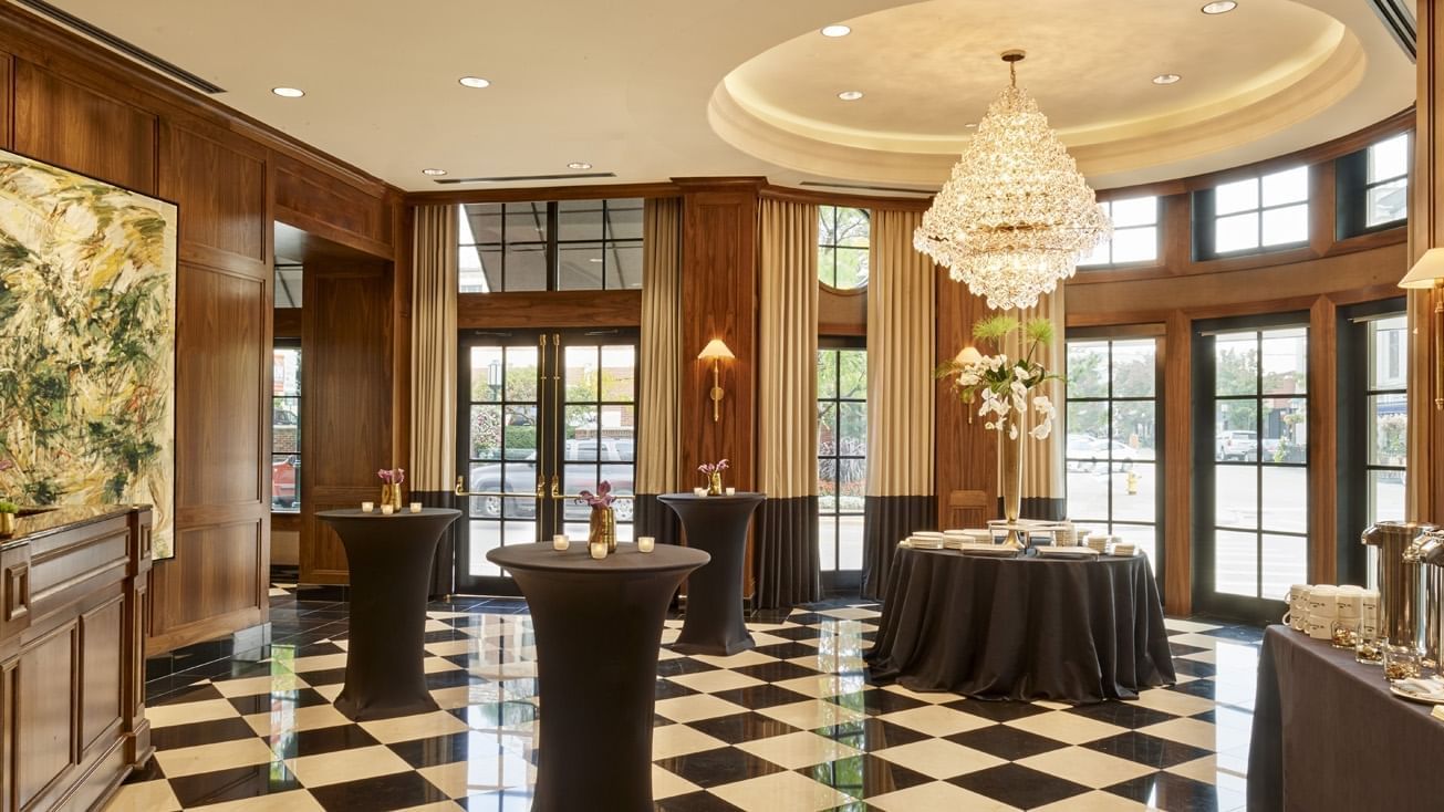 Circular & Pod tables in Clancy Room at The Townsend Hotel