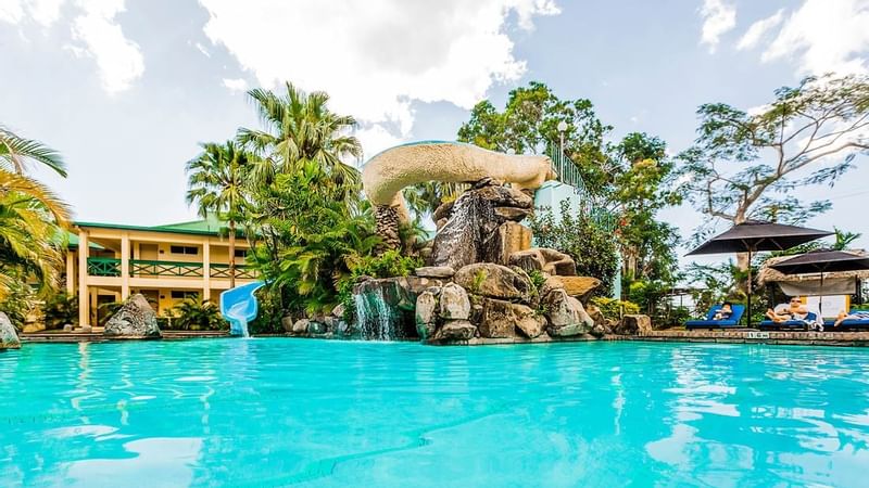 Close-up on the water slide by the pool at Tokatoka Resort Nadi