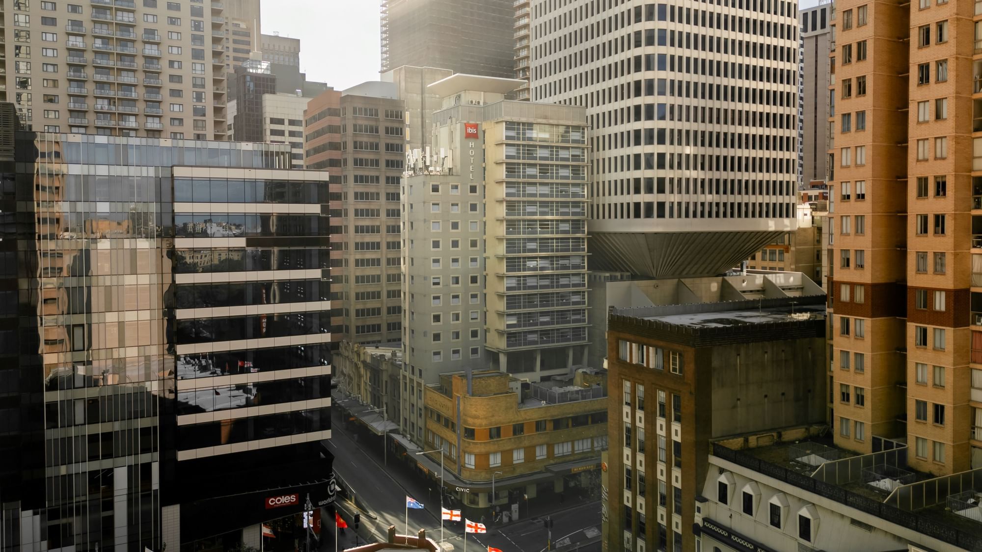 Aerial view of Ibis World Square in cropped landscape format