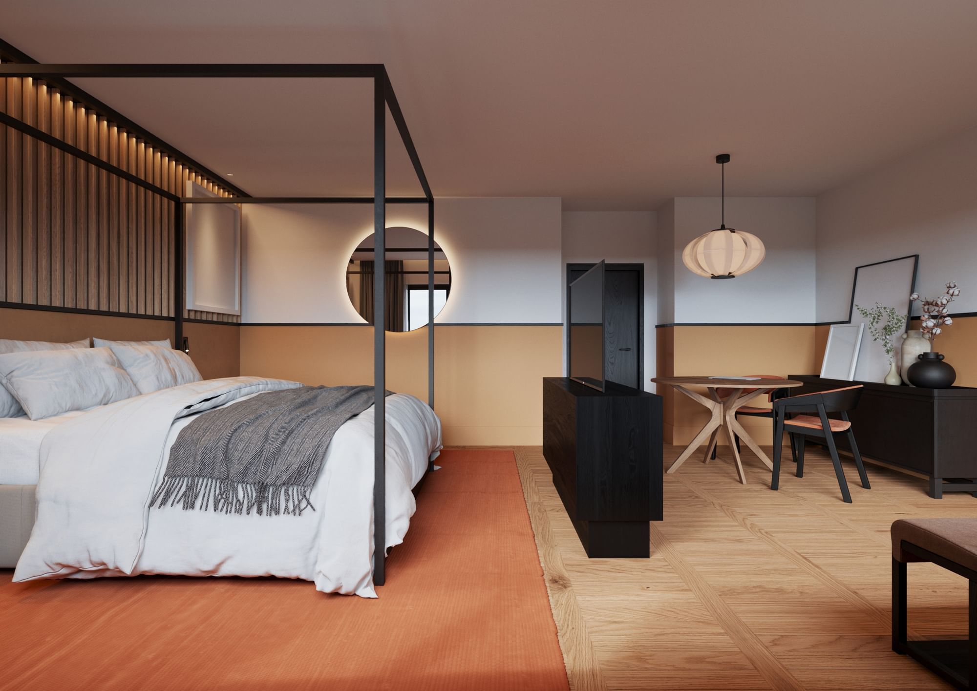 Bed & furniture in Presidential Suite at Almanac X Prague