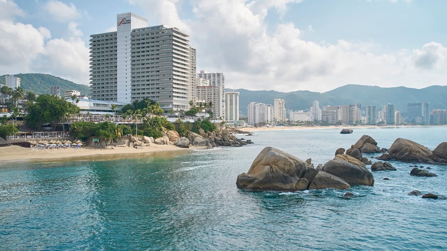 Aerial view Fiesta Americana Acapulco Villas with beach