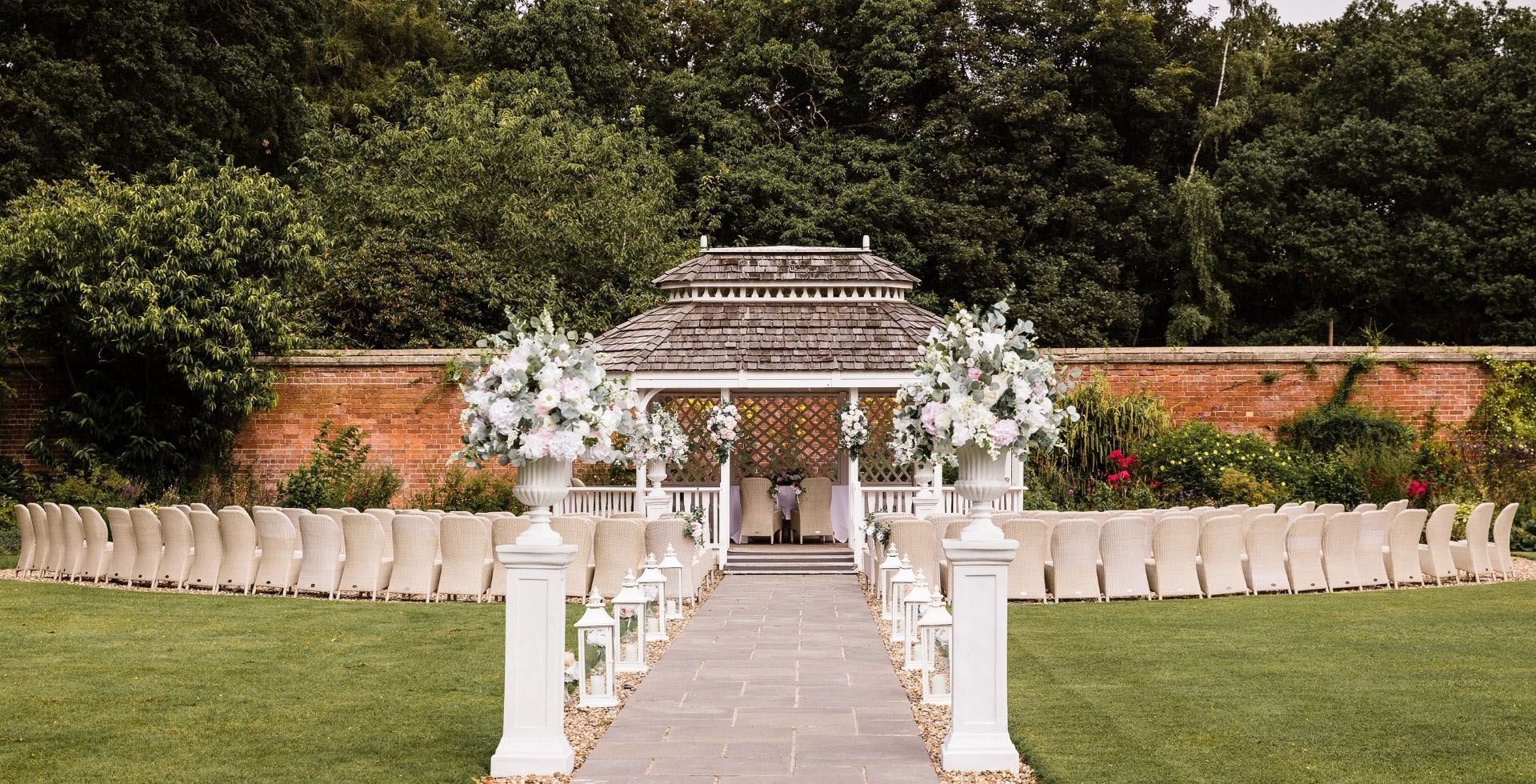 Outdoor wedding setup in Easthampstead Park Hotel