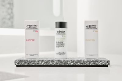 Close-up of vanity products in 1 King Bed Room at Godfrey Hotel Detroit