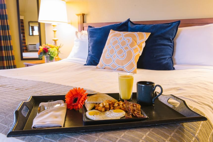 Close-up on breakfast served in bed at Wolfeboro Inn