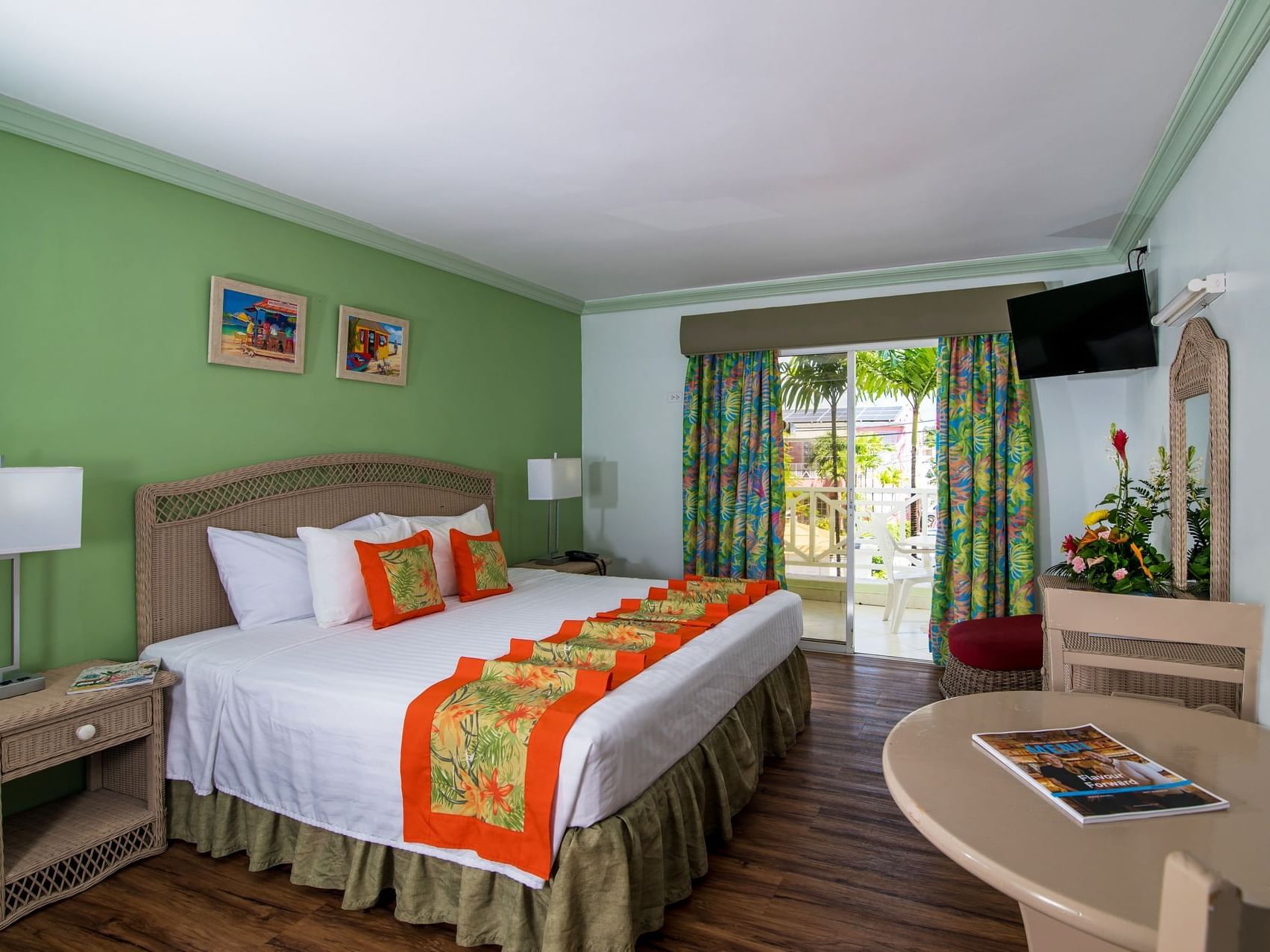 Comfy bed & mirror table with a patio in Studio Family at Dover Beach Hotel