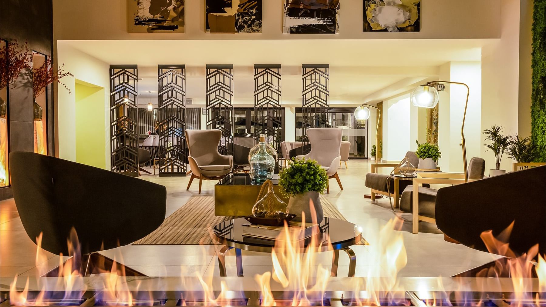 Close-up of fire pit by the lobby lounge at Gamma Ciudad Juarez