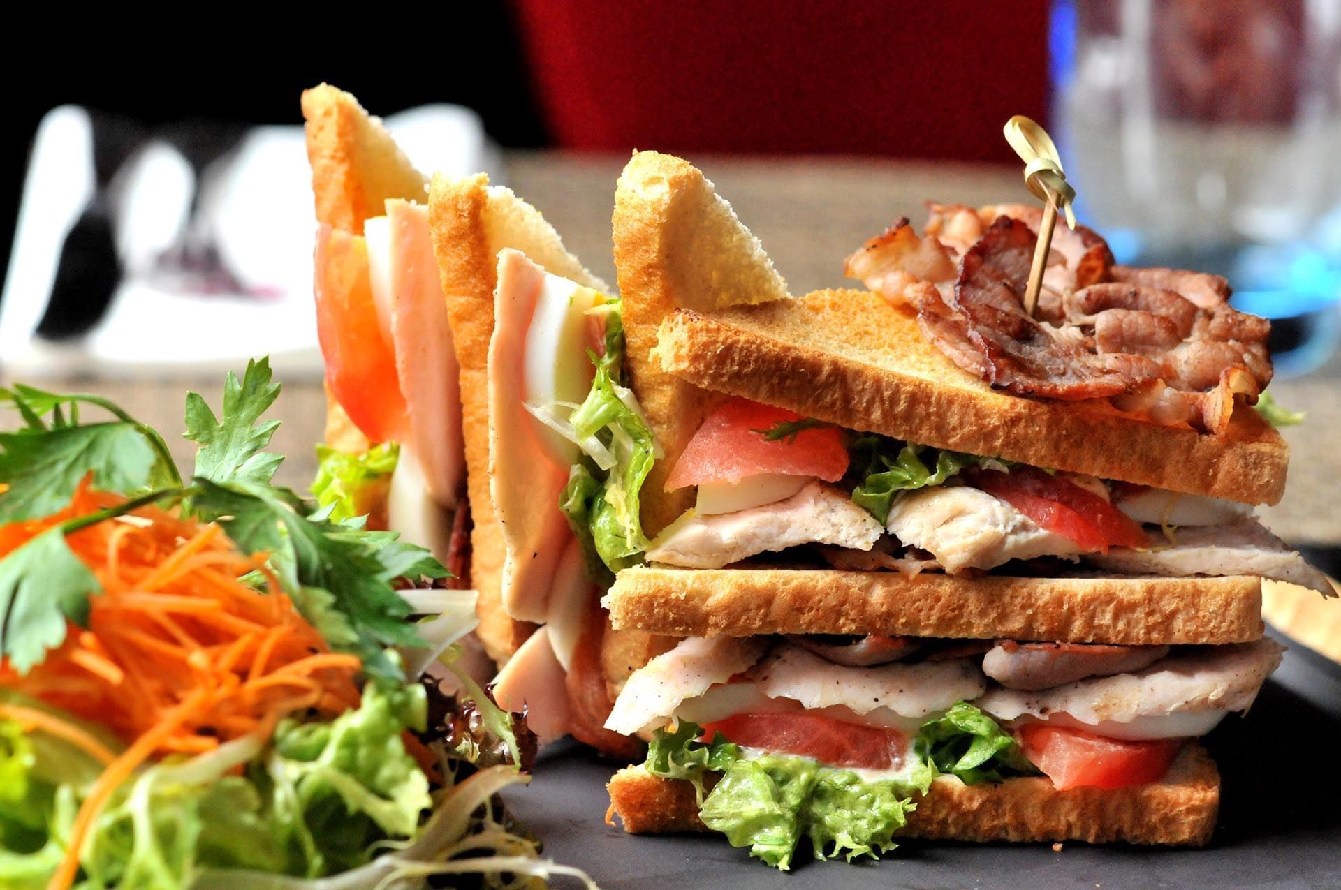 Close-up of a Club Sandwich served in Chutney's Restaurant at Warwick Brussels